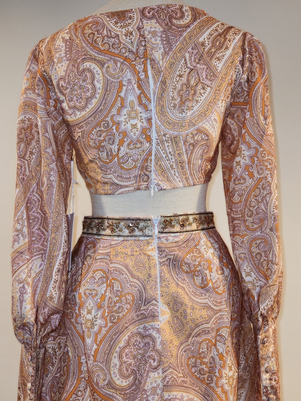 Paisley Long Sleeve Maxi Dress in Taupe and Cream - Picture 5 of 7